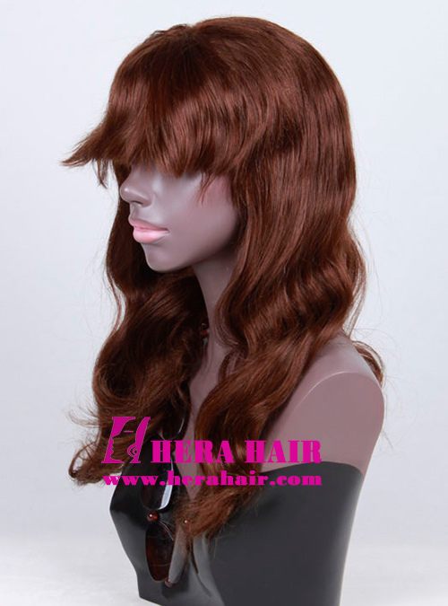 Wavy Dark Brown Celebrity Full Lace Wigs with Bang
