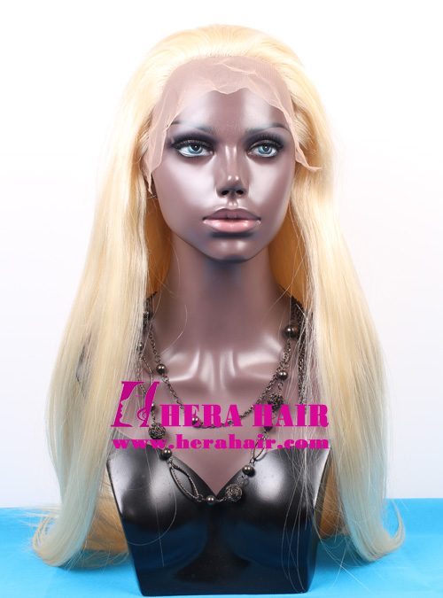 Custom 26 Inches Long Blonde Chinese Virgin Hair Full Lace Wigs