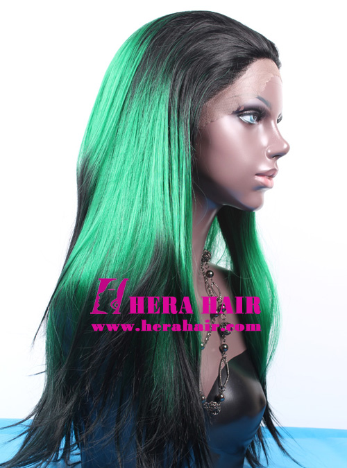 Black Dyed Green Synthetic Lace Front Wigs