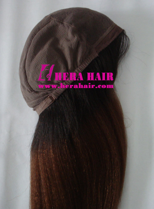 16 inches Kinky Yaki 1B/#3 Ombre Color Glueless Full Lace Wigs