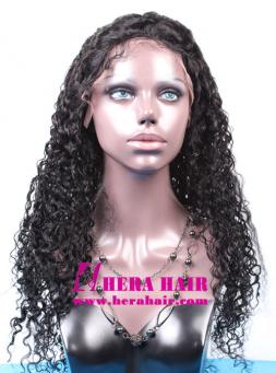 24 inches Long Jerry Curl Black Indian Hair Lace Front Wigs