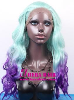 Hera 18 inches wavy ombre blue and purple color synthetic lace front wigs