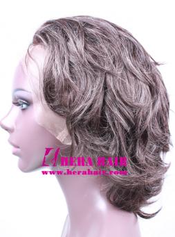 Short Brown Blend Gray Hair Full Lace Wigs